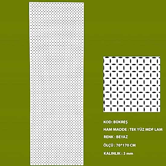 Mdf Seperatör 3 mm Bükreş 70*170 Cm Beyaz