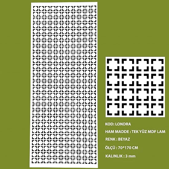 Mdf Seperatör 3 mm Londra 70*170 Cm Beyaz