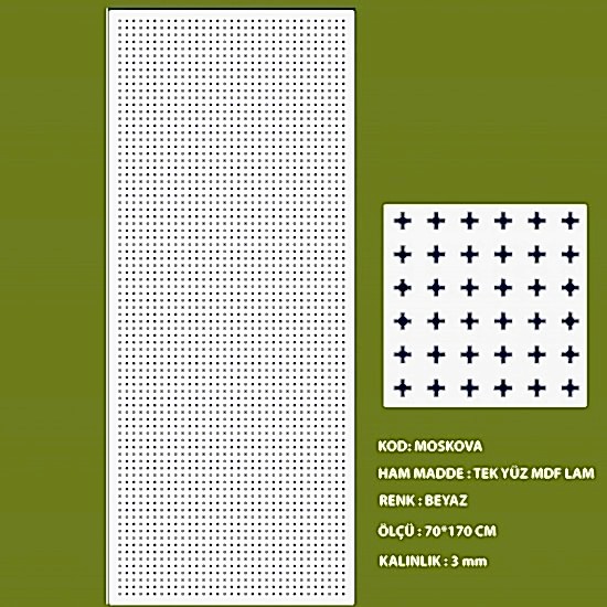Mdf Seperatör 3 mm Moskova 70*170 Cm Beyaz