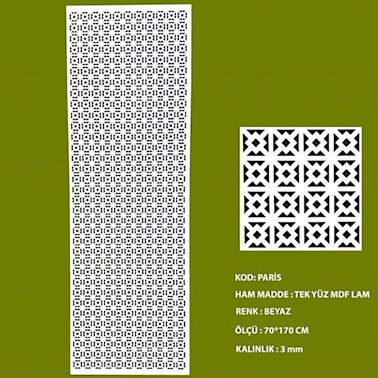 Mdf Seperatör 3 mm Paris 70*170 Cm Beyaz