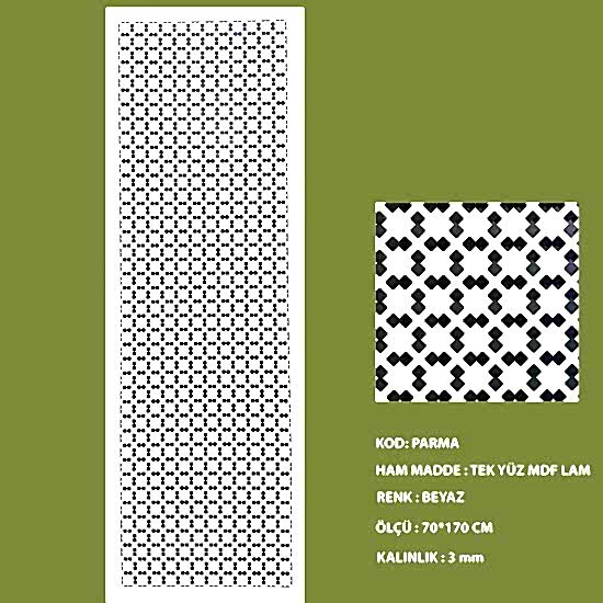 Mdf Seperatör 3 mm Parma 70*170 Cm Beyaz