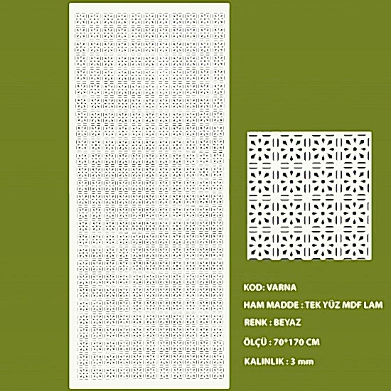 Mdf Seperatör 3 mm Varna 70*170 Cm Beyaz