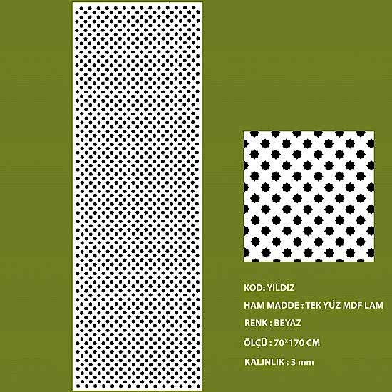 Mdf Seperatör 3 mm Yıldız 70*170 Cm Beyaz